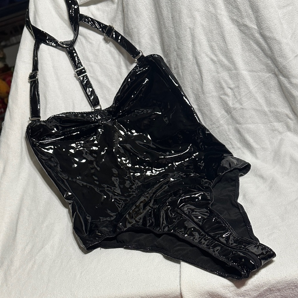 Black Patent Leather Bodysuit